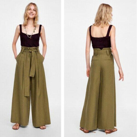 Zara | Pants & Jumpsuits | Zara Trafaluc Velvet Emerald Green Wide Leg Pants | Poshmark